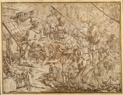Polcinello, von Gicht geplagt von Pier Leone Ghezzi
