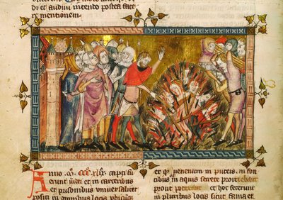 Verbrennung der Juden im Jahr 1349. Miniatur aus: Tractatus quartus von Gilles de Muisit, ca. 1353 von Pierart dou Tielt