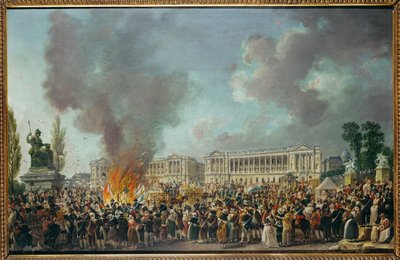 Die Symbole der Monarchie werden auf der Place de la Concorde verbrannt von Pierre Antoine (attr. to) Demachy