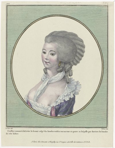 Gallerie des Modes et Costumes Français, 1781, Coeffure nommée à la Levit von Pierre Adrien Le Beau