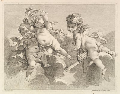 Drei Lieben, eine hält einen Köcher, die andere Trauben (1727-60) von Pierre Alexandre Aveline
