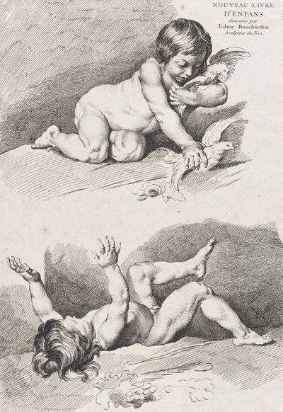 Zwei nackte Kinder spielen mit einem Blatt, aus dem Neuen Buch der Kinder, 1720-60 von Pierre Alexandre Aveline