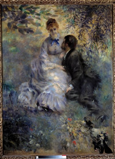 Liebespaar. Paar, das in einem Garten sitzt von Pierre Auguste Renoir