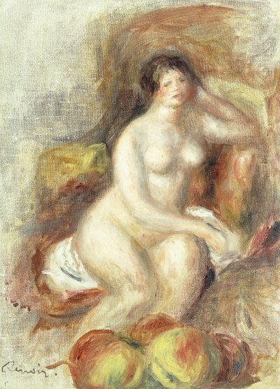 Sitzende nackte Frau mit Äpfeln von Pierre Auguste Renoir