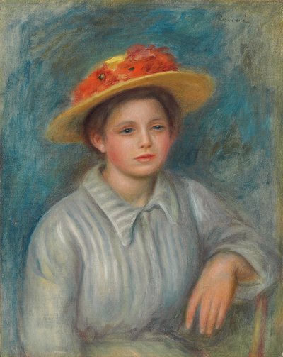 Porträt einer Frau mit einem Hut mit Blumen; Portrait de femme au chapeau fleuri, ca. 1890 von Pierre Auguste Renoir