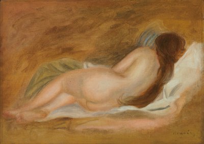 Schlafender Akt, Rückenansicht, Ocker Hintergrund; Nu Couche, vu de Dos, sur fond Ocre, ca. 1885 von Pierre Auguste Renoir