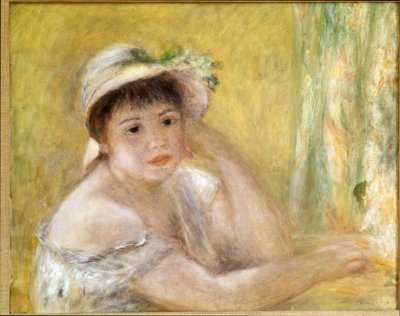 Frau mit Strohhut von Pierre Auguste Renoir