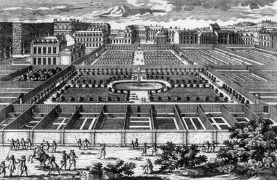 Ansicht des Küchengartens in Versailles zur Zeit von Ludwig XIV., Gravur von Aveline von Pierre Aveline