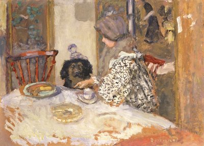 Frau mit Hund am Tisch von Pierre Bonnard