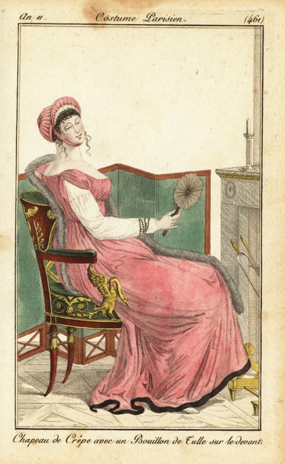 Frau sitzt auf einem Empire-Stuhl in einem Salon, Paris von Pierre Charles Baquoy