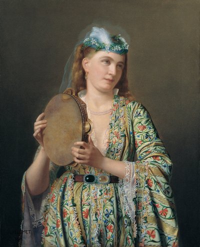 Porträt einer Hofdame, die das Tamburin spielt, zweite Hälfte des 19. Jahrhunderts von Pierre Désiré Guillemet