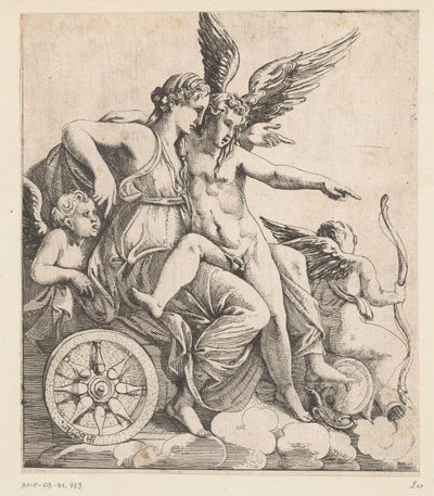 Venus und Amor in einem Triumphwagen, umgeben von Putti von Pierre II Biard