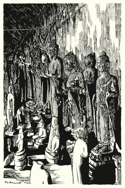 Eine Versammlung von Buddhas in einem Durchgang (Gravur) von Pierre Jeannerat de Beerski