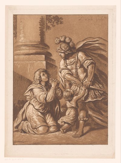 Drohend Soldat mit flehender Frau und Kind von Pierre Lelu