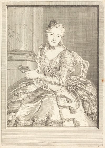 Mme. de M ... im Ballkleid von Pierre Louis de Surugue after Charles Antoine Coypel