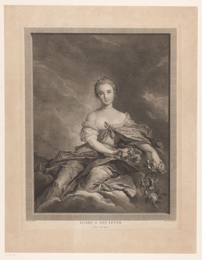 Flora auf Wolken mit Blumen in der Hand von Pierre Maloeuvre