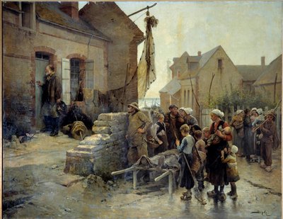 Rückkehr vom Sturm. Ein Seemann klopft an die Tür einer Frau eines Fischers, der im Sturm gestorben ist, um ihr die Nachricht zu überbringen von Pierre Marie Beyle