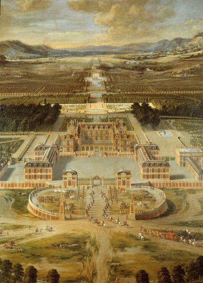 Blick auf die Gärten des Schlosses von Versailles, von der Avenue de Paris aus gesehen, 1668 (Detail) von Pierre Patel