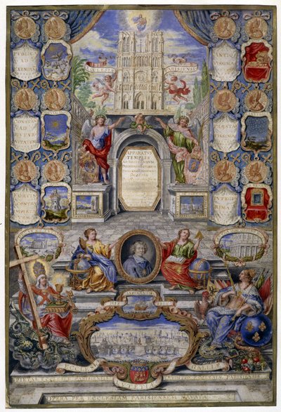 Allegorie der Kirche von Paris anlässlich der Aufhebung des Edikts von Nantes am 18.10.1685, der Vater von Jouvency hielt im Dezember 1685 eine Predigt am College von Clermont, im Medaillon der Erzbischof von Paris, Harlay de Chanvallon, der ermutigte von Pierre Paul Sevin