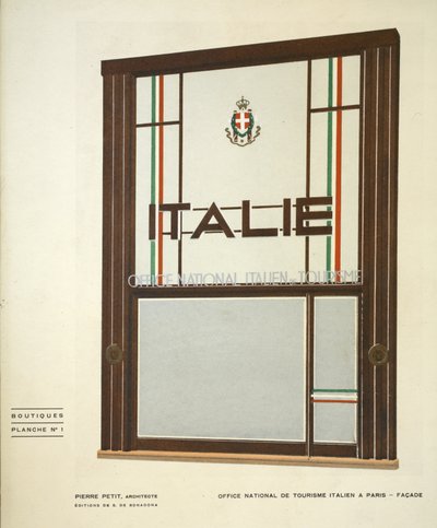 Office National de Tourisme Italien in Paris, Pierre Petit, Boutiquen, Henry Delacroix, Editions S De Bonadona, Paris, späte 1920er, Pochoir-Druck von Pierre Petit