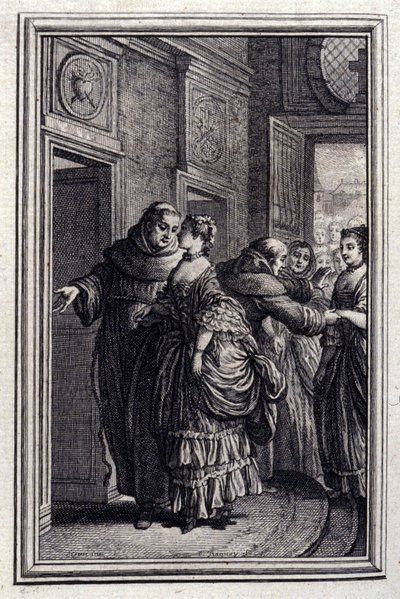 Les Freres de Catalunya - in „Tales et nouvelles en vers“ von Jean La Fontaine. 1776. Illustration von P.P. Choffard von Pierre Philippe Choffard