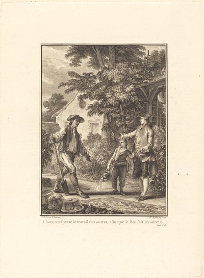 Jeder respektiert die Arbeit der anderen, damit seine eigene sicher ist von Pierre Philippe Choffard after Jean Michel Moreau