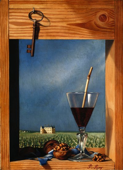 Weinglas vor einem Schloss; Verre de vin devant un chateau von Pierre Roy