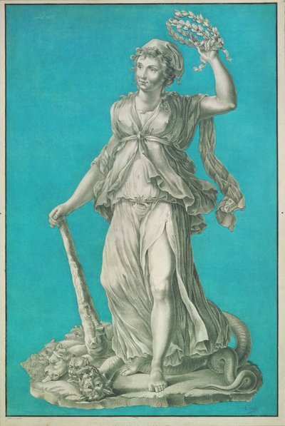 Freiheit. Radierung auf blauem Hintergrund von Pierre Thomas Le Clerc