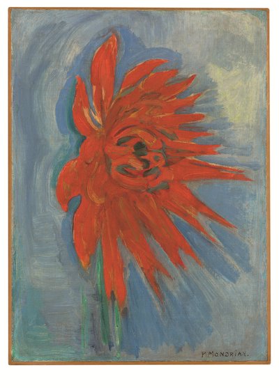 Rote Chrysantheme auf blauem Hintergrund, um 1909-10 von Piet Mondrian