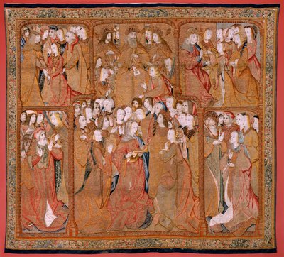 Triumphe der Mutter oder Paños de Oro. Gott sendet den Erzengel Gabriel. Erster Wandteppich der Serie. von Pieter (studio of) Coecke van Aelst