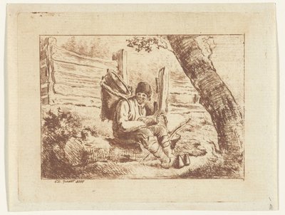 Mann sitzt mit Korb auf dem Rücken von Pieter Barbiers (IV)