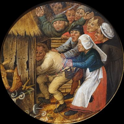 Der Betrunkene in den Schweinestall gestoßen von Pieter Brueghel the Younger