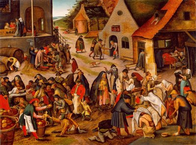 Die sieben Werke der Barmherzigkeit, zwischen 1616 und 1638 von Pieter Brueghel the Younger