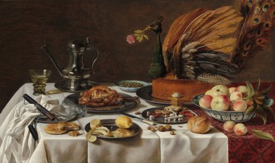 Stillleben mit Pfauenkuchen von Pieter Claesz