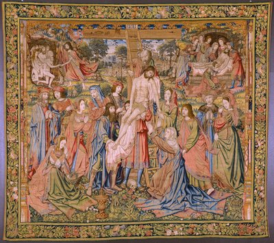 Flämischer Wandteppich. Serie Die Passion Christi: Kreuzabnahme. Herstellung Pieter van Aelst. Kartonist Jan van Roome. Ca. 1507-1520 von Pieter Coecke van Aelst