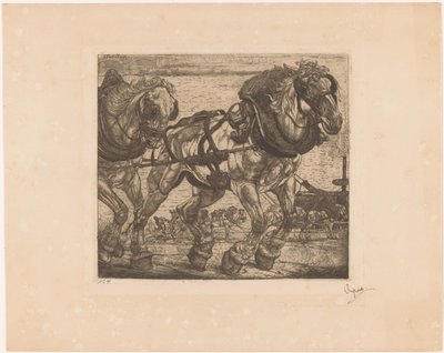 Zugpferde an der Seine in Paris von Pieter Dupont (signed by artist)