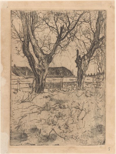 Zwei Kopfweiden vor einem Zaun von Pieter Dupont (signed by artist)