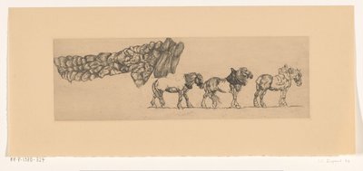 Drei Zugpferde und die Ladung eines Heuwagens von Pieter Dupont