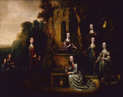 Gruppenporträt eines Herrn und einer Dame mit vier Damen im Gefolge von Pieter Harmansz Verelst