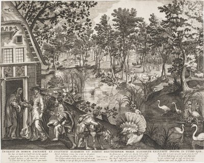 Die Heimsuchung in einer bewaldeten Landschaft von Pieter II de Jode