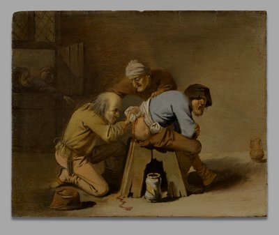 Ein Quacksalber bei der Arbeit in einer Scheune von Pieter Jansz. Quast