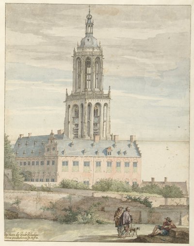 Ansicht des Palastes von Friedrich V., Kurfürst von der Pfalz, und der Sint-Cunerakerk, Rhenen von Pieter Jansz Saenredam