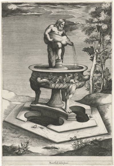 Brunnen mit Silenus in den Gärten des Palazzo Cesi im Vatikan von Pieter Perret