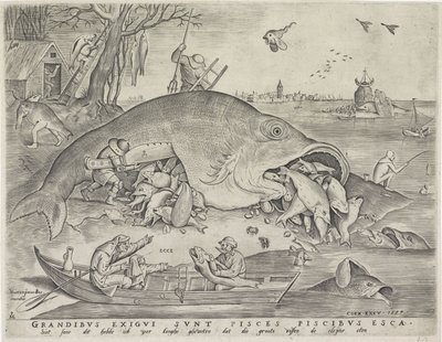 Große Fische fressen die kleinen Fische, graviert von Pieter van der Heyden von Pieter The Elder after Brueghel