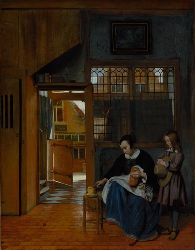 Eine Frau bereitet Brot und Butter für einen Jungen vor von Pieter de Hooch