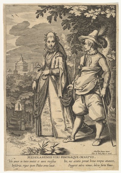 Mediolanensis Viri Feminaeque Ornatus, aus Moden verschiedener Nationen von Pieter de Jode I