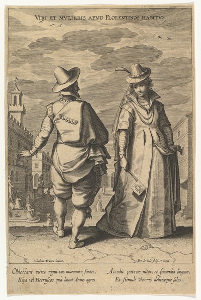 Viri et Mulieris apud Florentinos Habitus, aus Moden verschiedener Nationen, n.d. von Pieter de Jode I