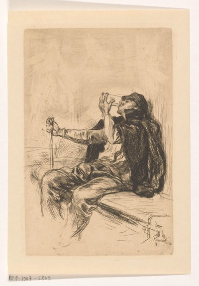 Trinkender Mann mit Wanderstab von Pieter de Josselin