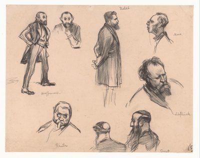 Porträts der Abgeordneten J.H.L. Haffmans, B.H. Heldt, R.P. Mees, General A.E. Reuter, Kapitän H. Seret und F. Lieftinck von Pieter de Josselin