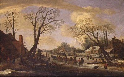 Winterliche Flusslandschaft mit Bauern und Pferdeschlitten von Pieter the Elder Molyn